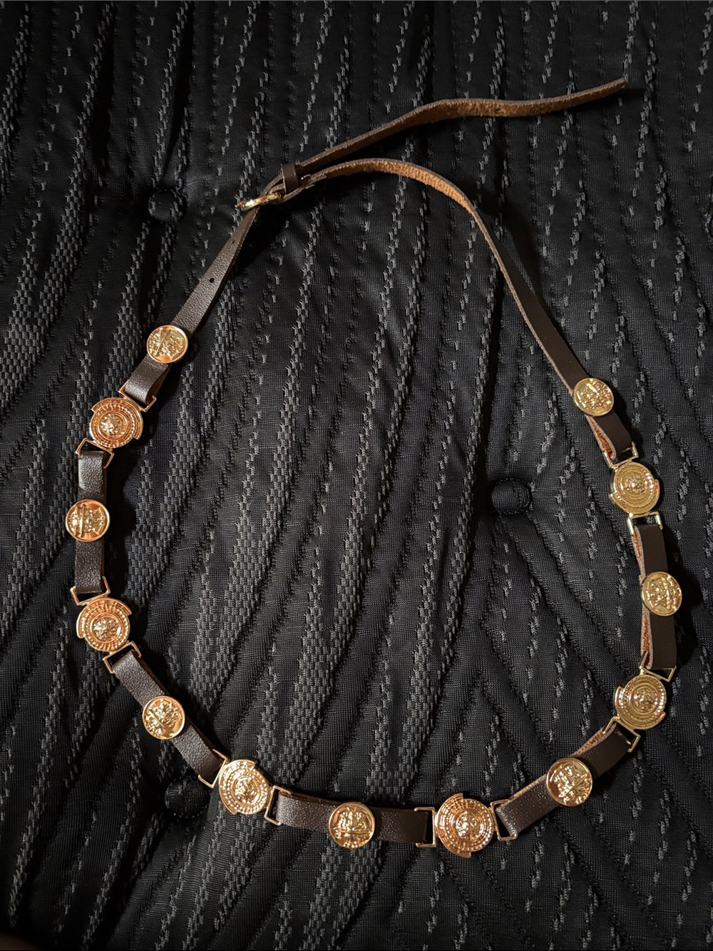 Brown Leather Coin-Link Belt with Gold Medallions